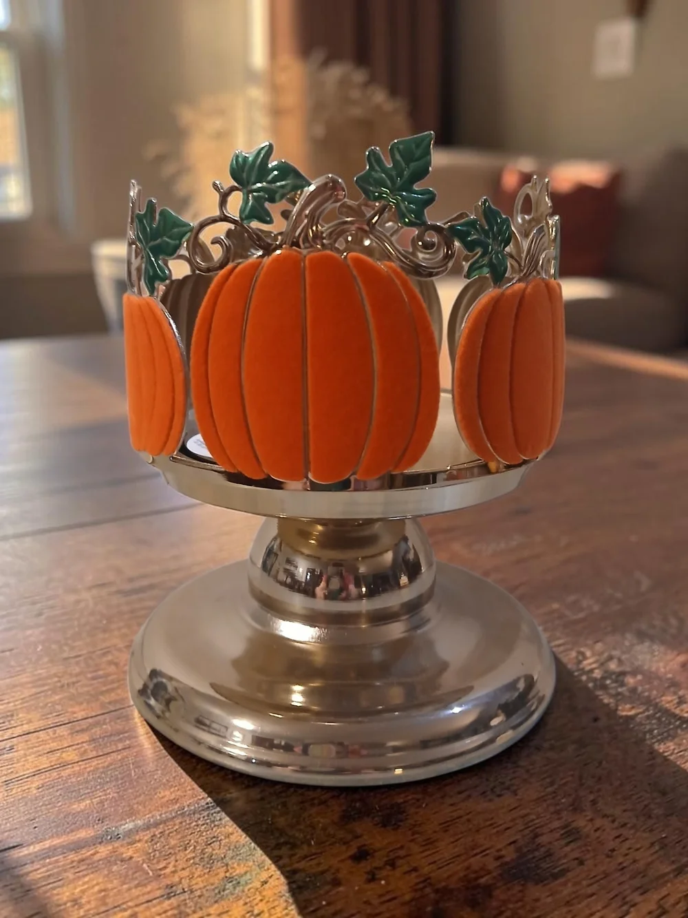 Orange Felt Pumpkin Decorative Candle Holder - Home Accents